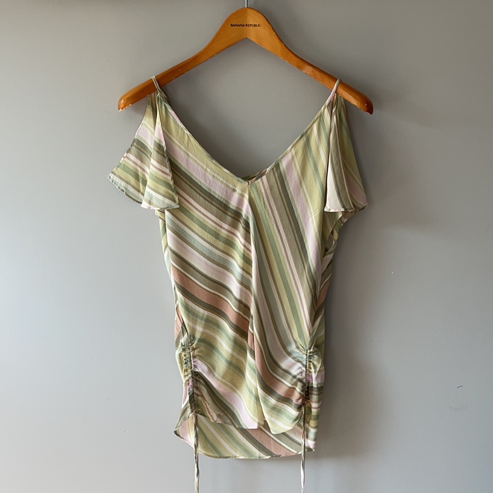 100% silk vintage Warehouse top w/ ruched sides M - Picture 5 of 8